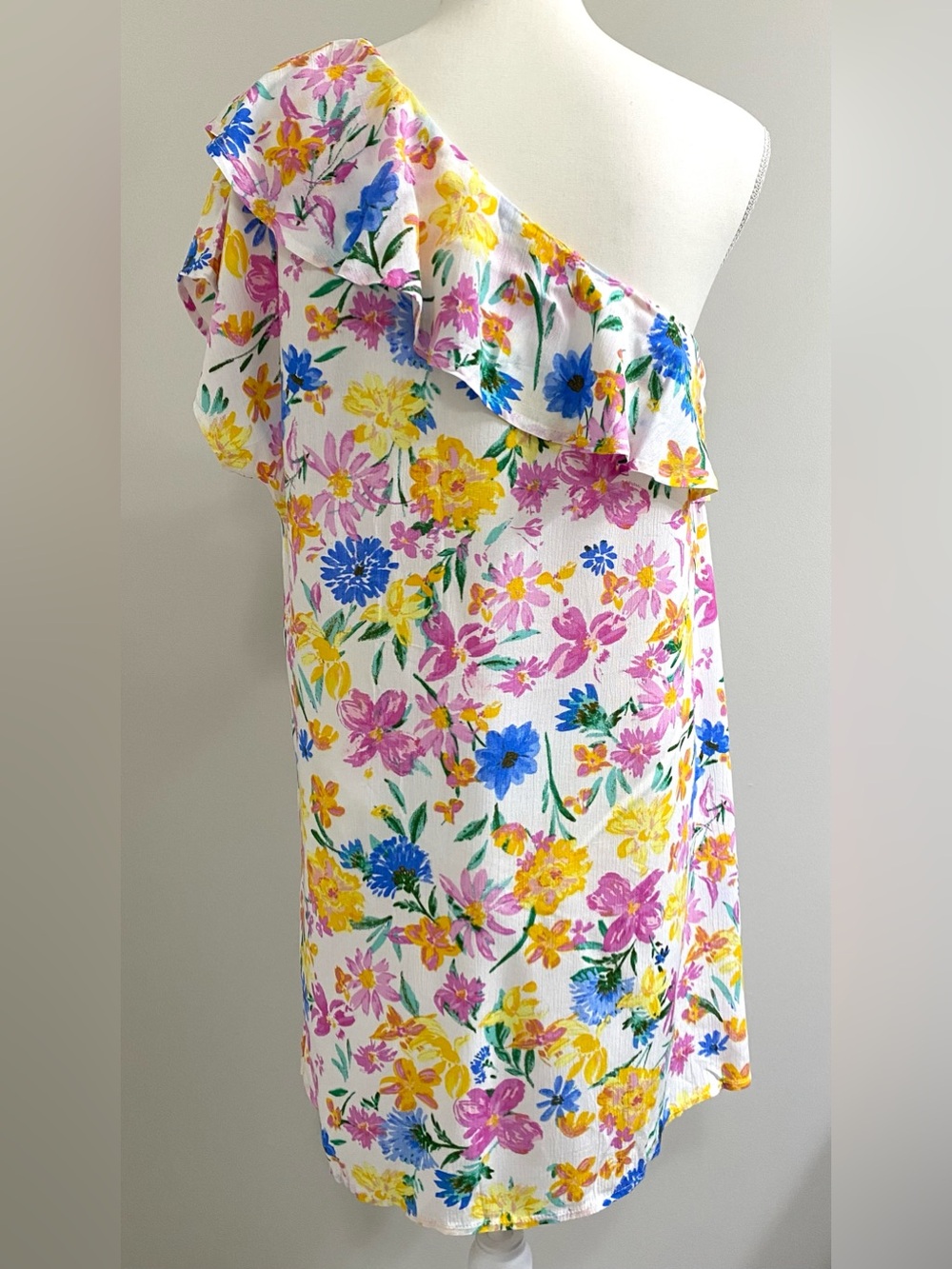 Emily Wonder Womens M Pink Yellow Asymmetrical Floral Dress Boho Cottagecore - Picture 4 of 12